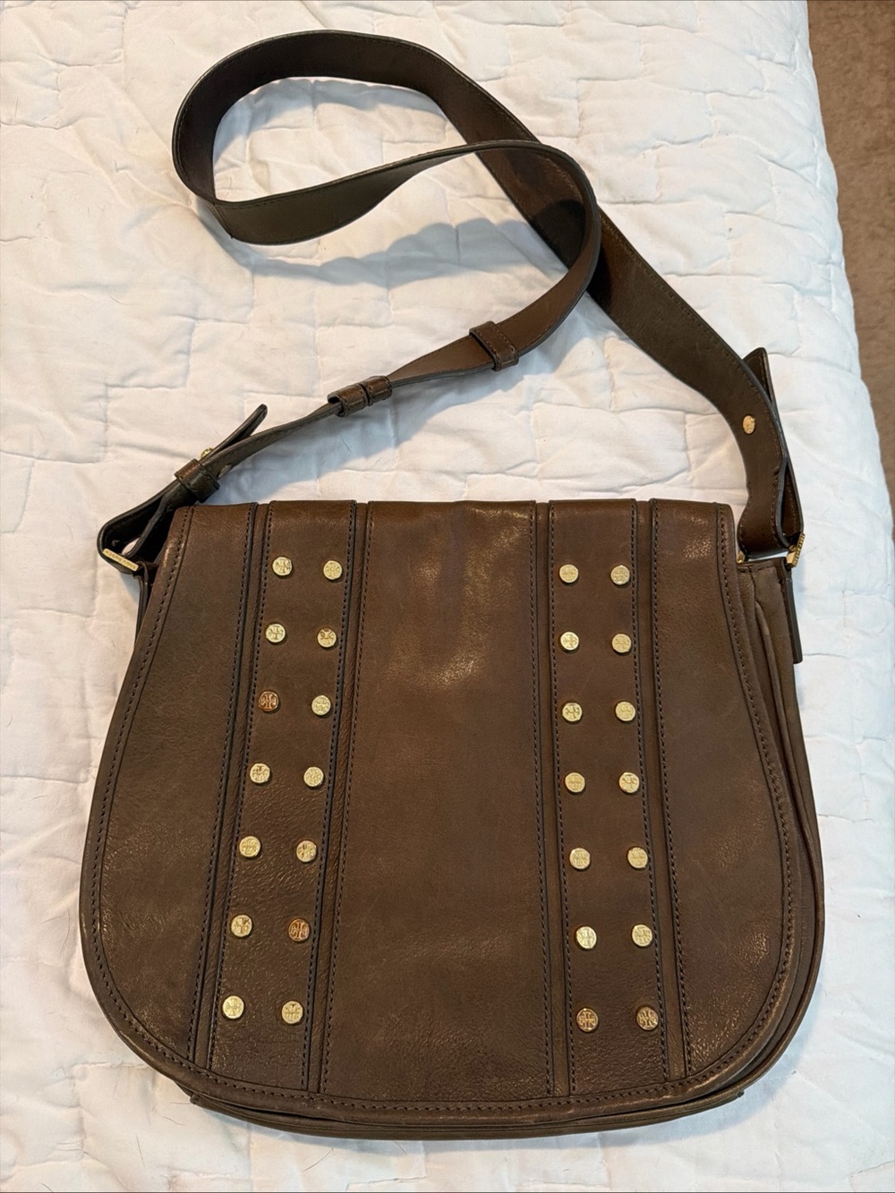Tory Burch Leather Studded Crossbody Flap Adjustable Bag